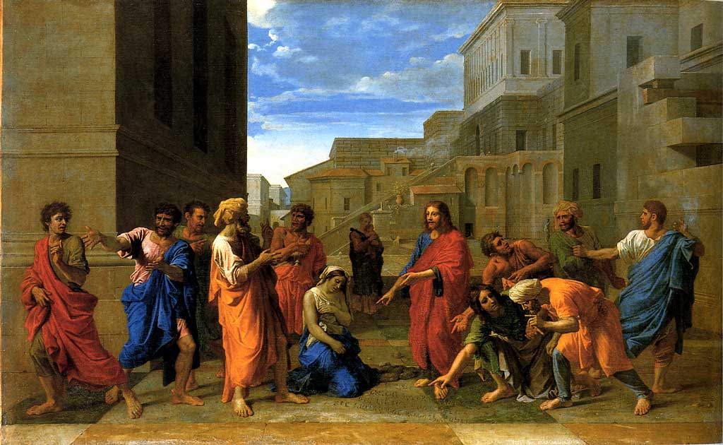 http://beingbob.files.wordpress.com/2009/03/christ-and-the-woman-taken-in-adultery-1653-oil-on-canvas-louvre-paris-france-poussin.jpg